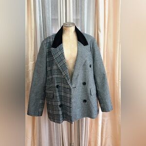 Avec Les Filles Mixed Plaid Double-Breasted Blazer